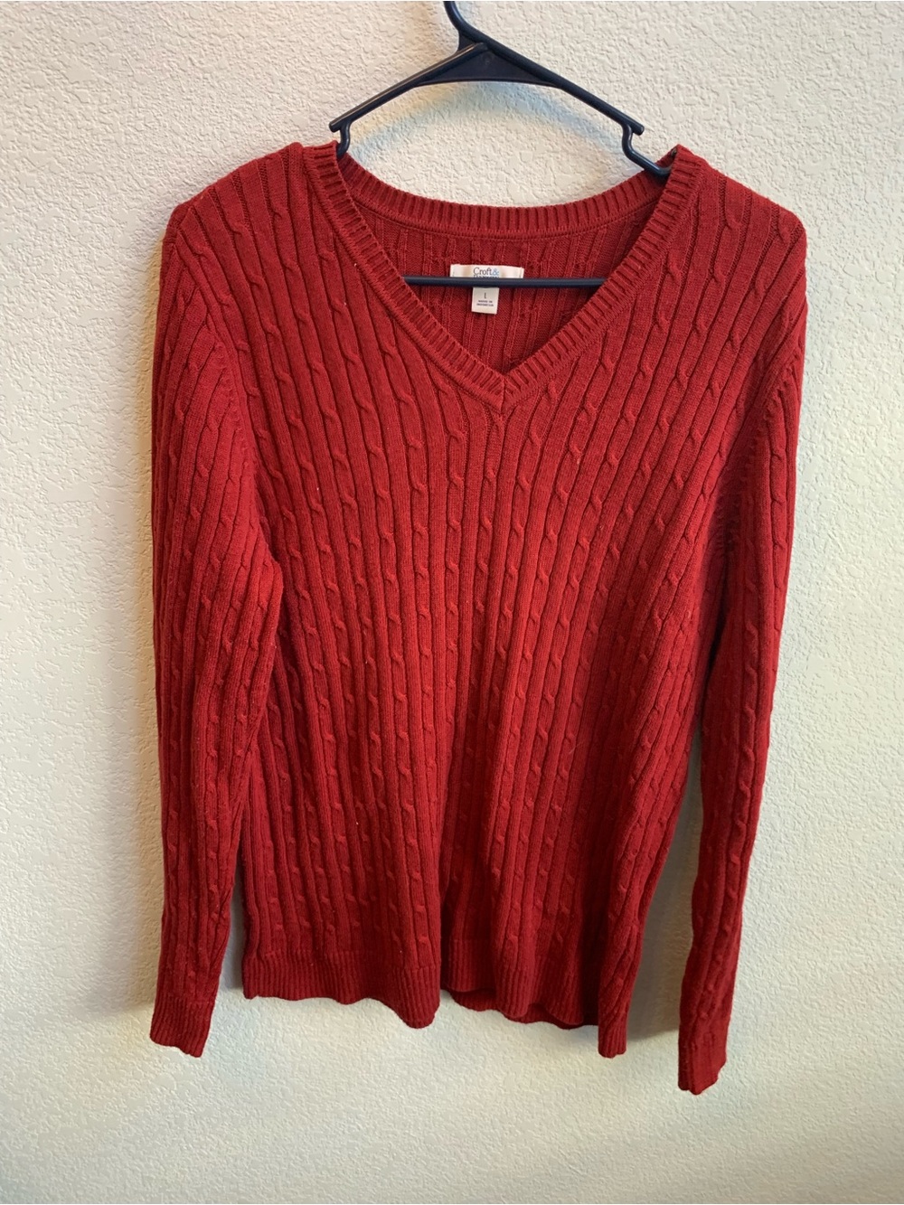 croft & barrow Red Cable V-Neck Sweater